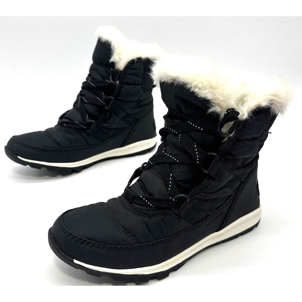 Sorel Whitney Boots Womens Size 4 Black Short‎ Lace Snow Faux Fur Lined